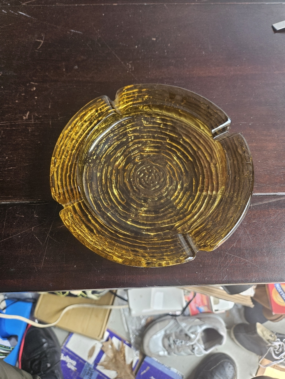 Vtg Mid Century Modern Anchor Hocking Soreno Gold Ashtray 6 1/4" Yellow